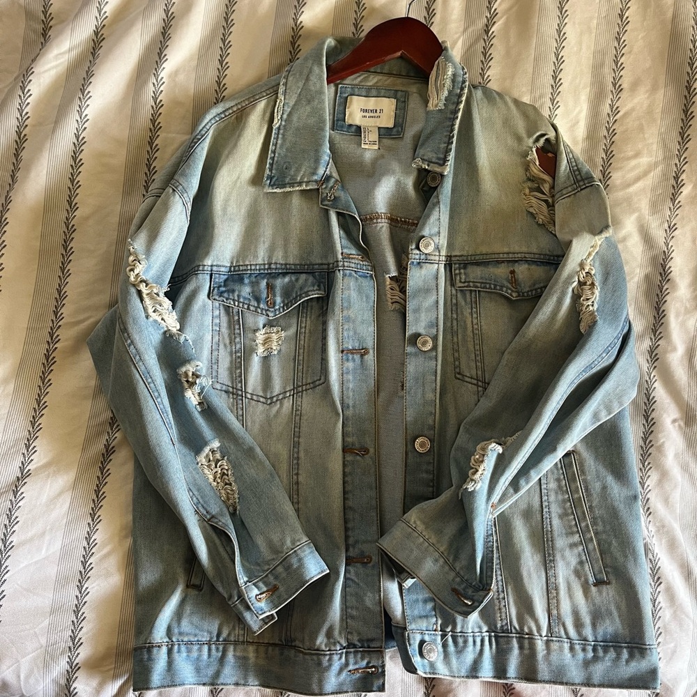 Forever 21 Distressed Light Blue Denim Jacket